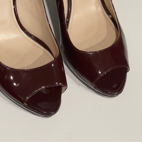 PRADA Burgundy Patent Leather Eyeline Peep Toe Platform Pumps EU40 - Picture 3 of 12